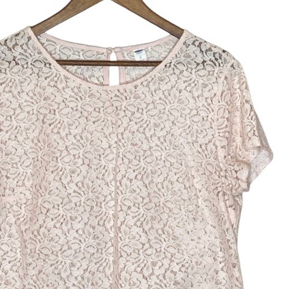 Old Navy Womens Sheer Floral Lace Top Size L Pink Coquette Romantic Soft Girl - Picture 4 of 11
